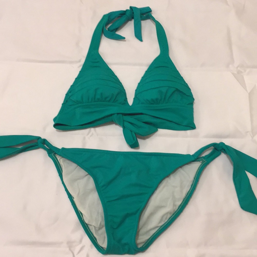 Teal Green Ruffle Triangle Bikini Swimsuit Set